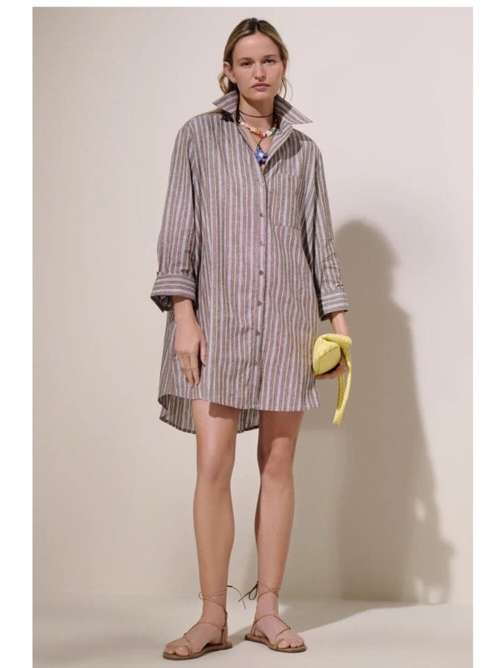TUCKERNUCK Brown Stripe Dove Stripe Linen Carlotta Shirt Dress Size XS